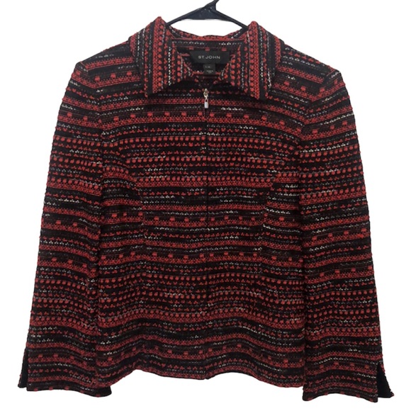 St. John Jackets & Coats St John Knits Red Black Boucle Jacket Zip